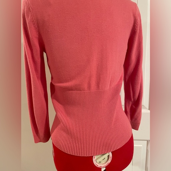 2FOR$30 Y2K Coral Pink Flower Appliqué 3/4 Sleeve Knit Cardigan Sweater - Picture 9 of 11